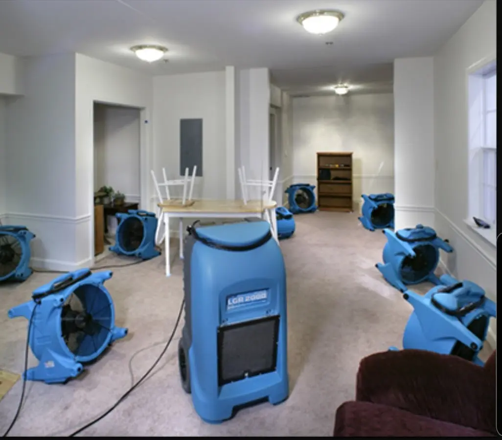Air movers and dehumidifier setup for Water Damage Restoration in Tanglewilde